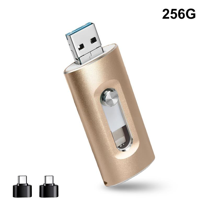 3 in 1 Flash Drive,High Speed USB 3.0 Memory Storage,Otg Flash Pen Drive with Free Type-C Adapter for Iphones/Android/Pc and More Devices,64Gb/128Gb/256Gb Photo Stick USB Memory Stick Storage for Photos and Videos Backup